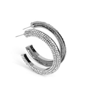 Paparazzi Silver Statement Hoop Earrings Dazzling Dynamo - Black Gunmetal